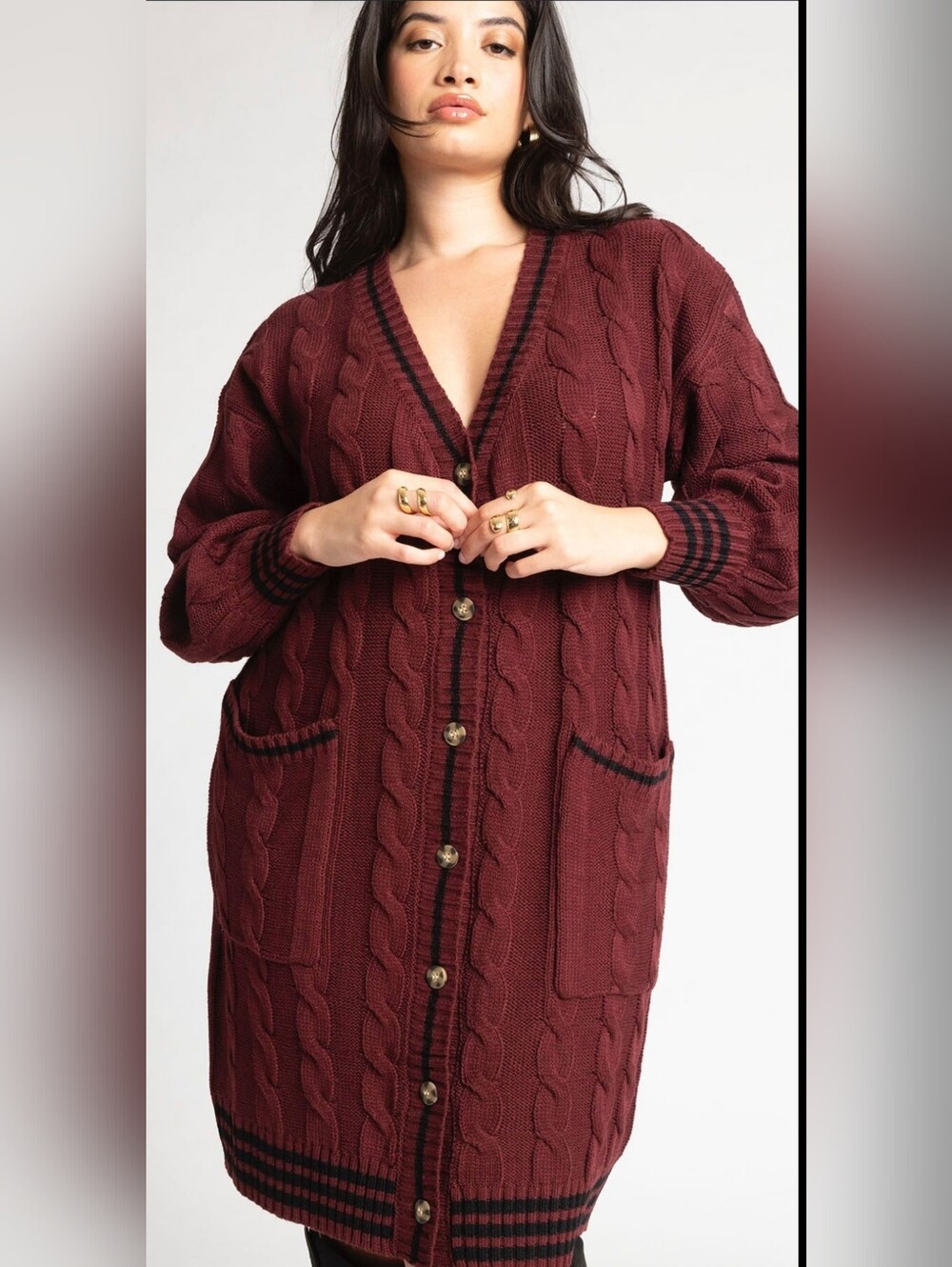 Eloquii Burgundy Cable-Knit Button Up Sweater Dress Sz XL NwT